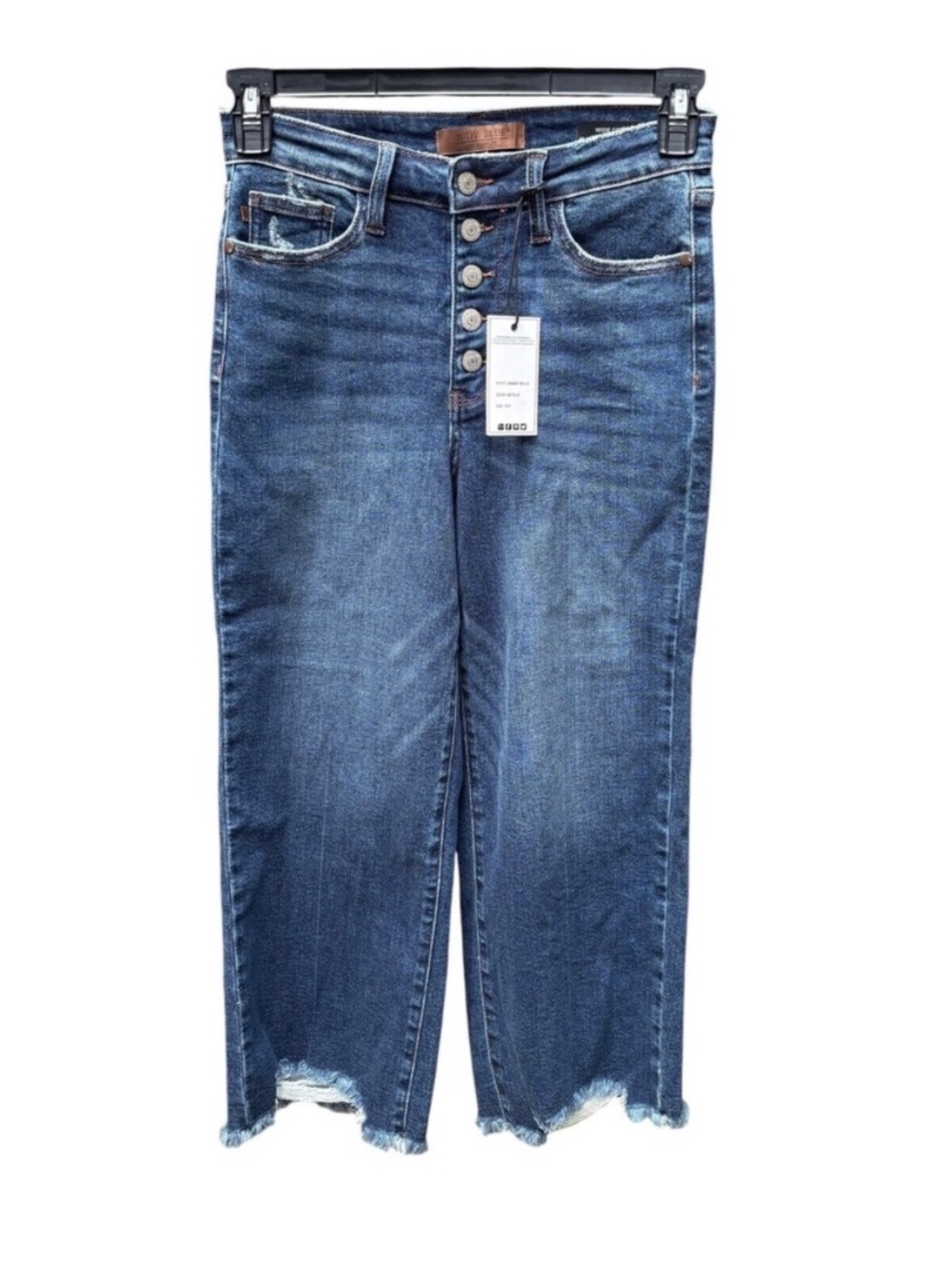 Judy Blue Womens 5/27 Wide Crop Jeans Medium Blue High Rise Button Fly NEW